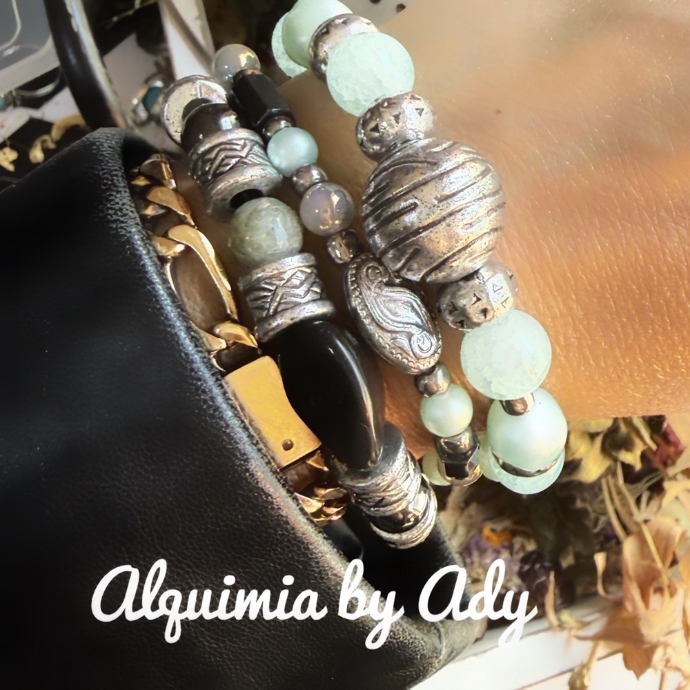 Labradorite Silver and Green Bracelet Collection